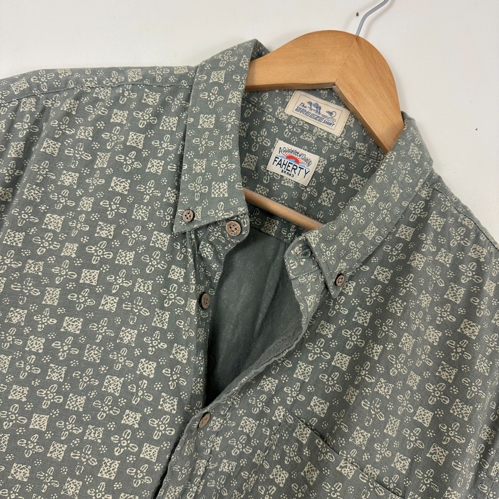 Faherty The Breeze Shirt Sundried Sage Emblem Linen Button Down Mens XL